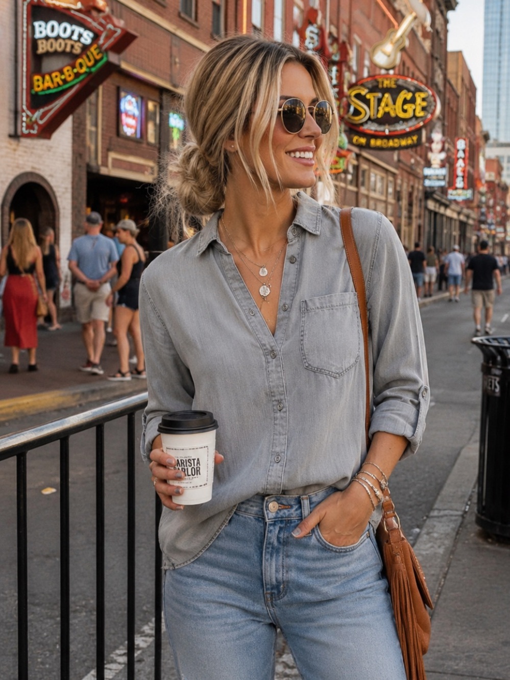 Side Stitch Gray Roll-Tab Button Down Shirt